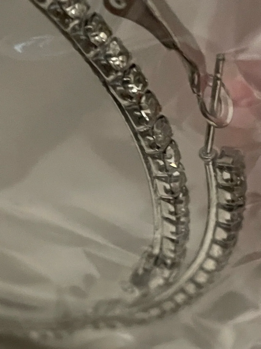Rhinestone crystal Pave’ Hoop Earrings Brand New in bag w Top latch closure
